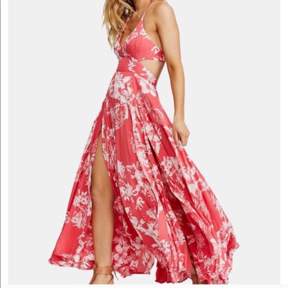 New $128 Free People Lille Floral Printed Maxi Red
